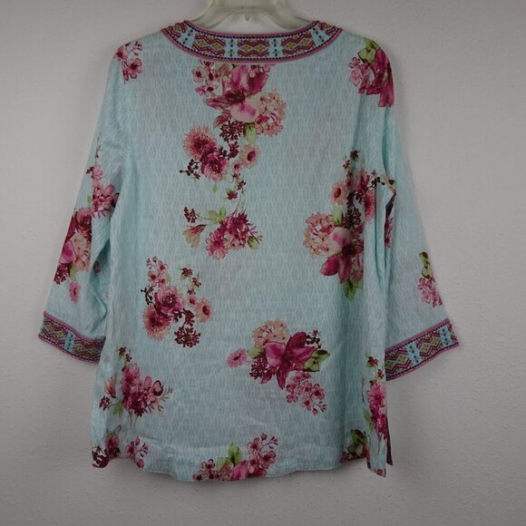 John Mark Embroidered & Beaded Tunic Top Women's Size M Blue Floral - Picture 5 of 10
